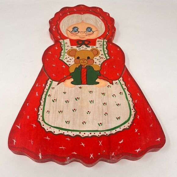 Vintage Hand Painted Mrs. Claus Hanging Plaque Christmas Decor - Picture 1 of 6